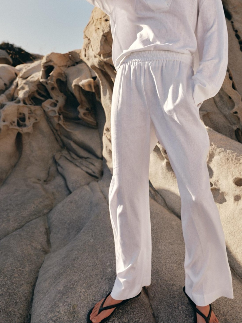 Zara Linen Straight Leg Pants - Oyster
White